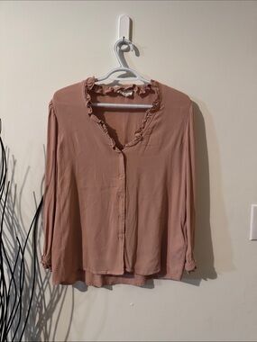 ba&sh Dusty Rose Ruffled V-Neck Button-Down Blouse
